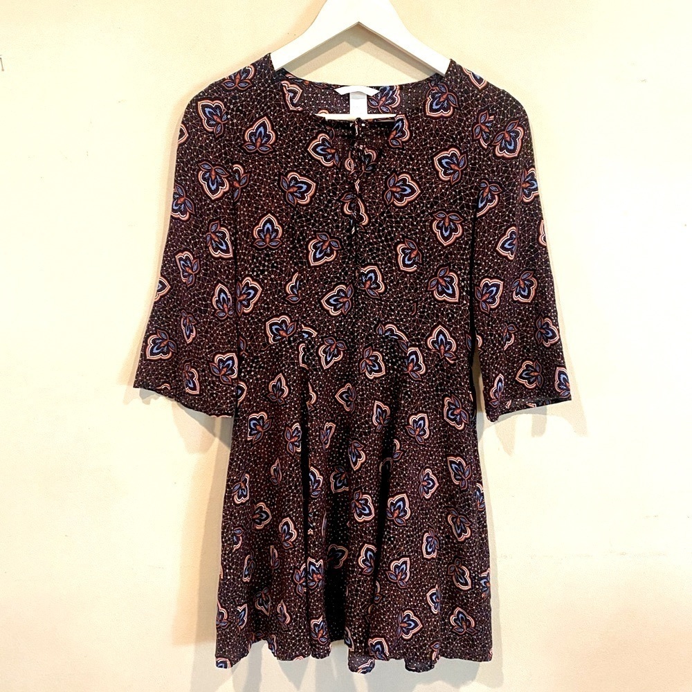 H&M Floral Print Shift Dress Bell Sleeves Size 6